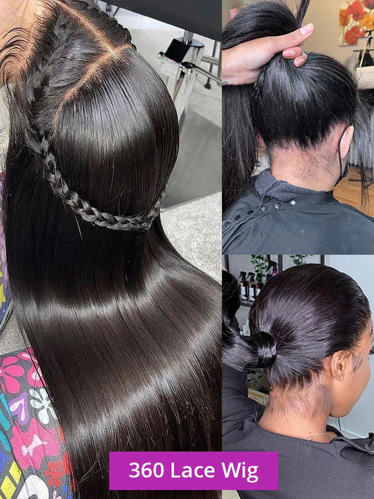 360 Full Lace Human Hair Wig Bone Straight Lace Front Wig 13x4 HD Transparent Lace Frontal Wig For Women Preplucked 250% Density Badiee Stylez