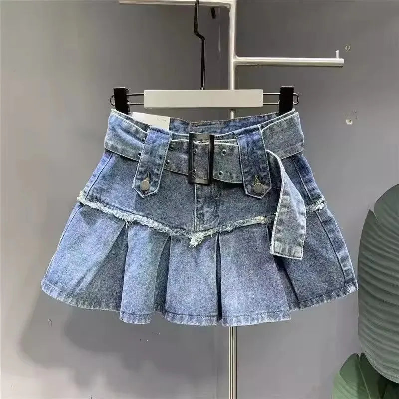 Streetwear Black Skirts Retro Goth Y2k Skirt Embroidered Pocket Patchwork with High Waist and Hip Bag Harajuku Denim Mini Skirt 5