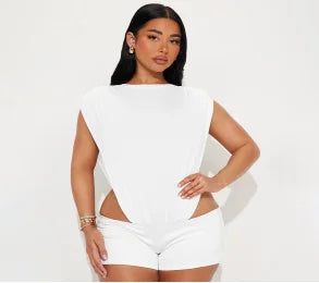 European and American women's solid color sexy round neck sleeveless side hollow onesie top tight shorts street Harajuku suit