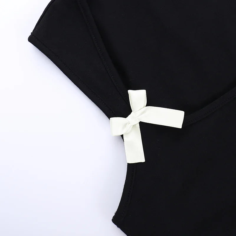 Y2K Women'S Bow Tie-Up Tank Tops Wide Shoulder Straps Bandage Camisole Sexy Low Cut Crop Tops Female Vest Tops