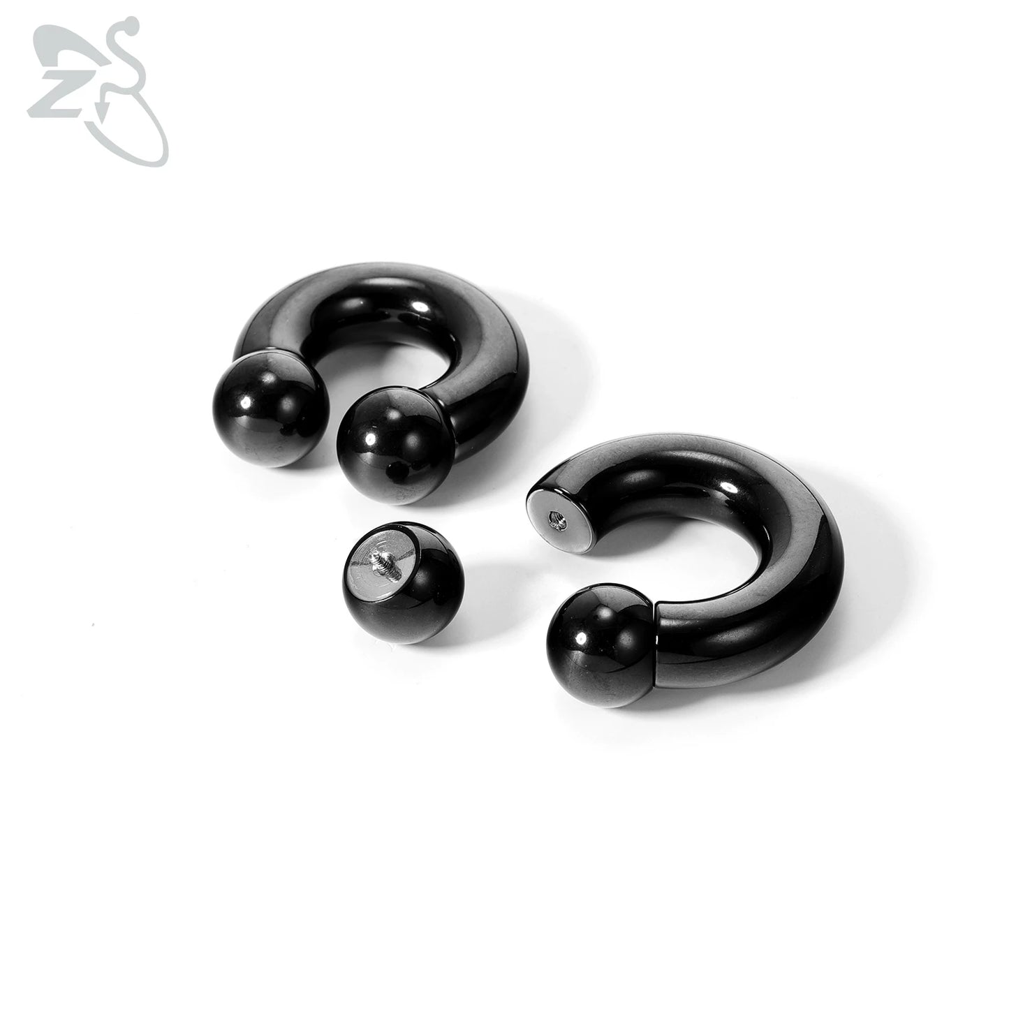 ZS 1 Piece 2/4/6/8G Black Color Stainelss Steel Horseshoe Nose Ring Men Punk Large Gauge Piercings Ear Expander Septum Piercing
