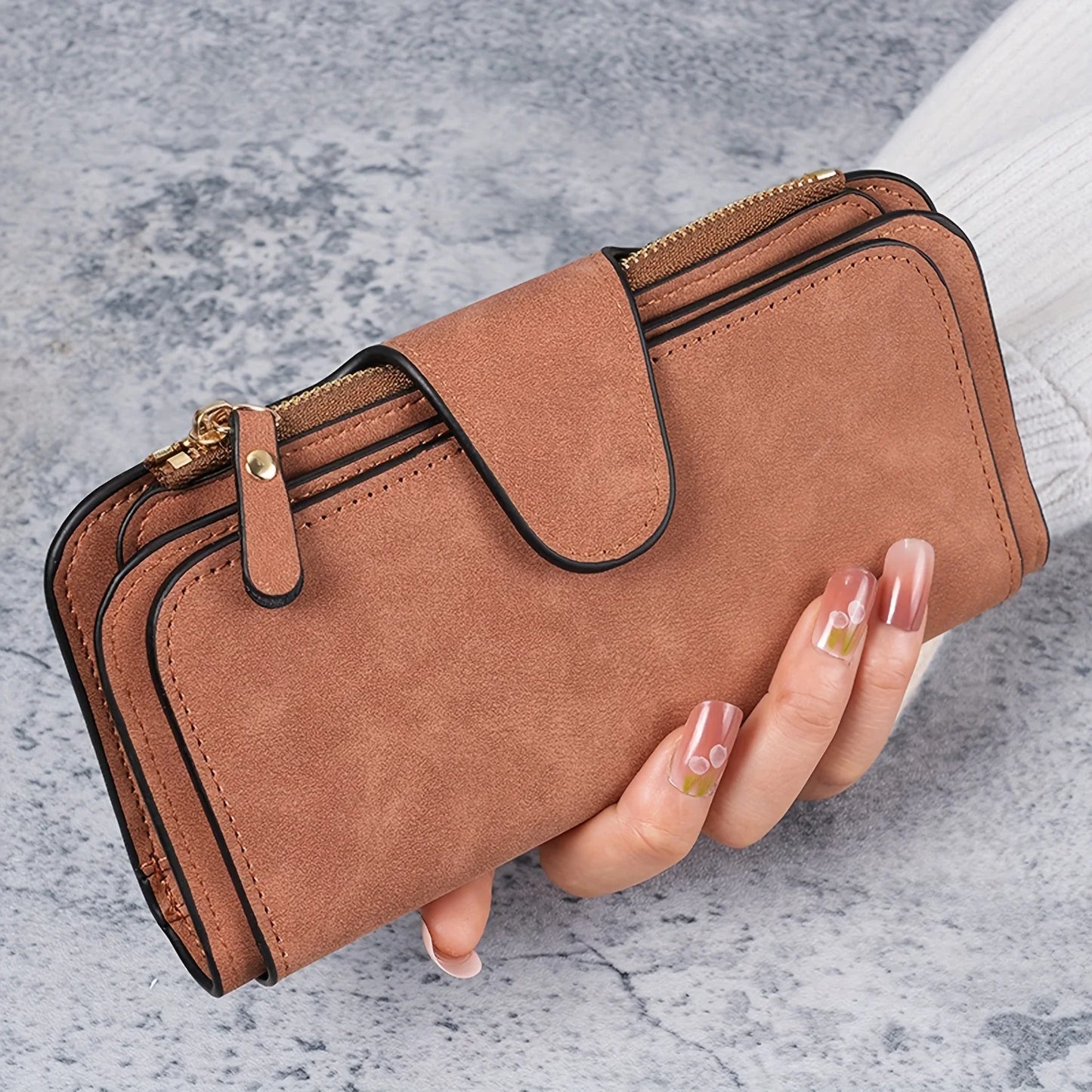 1pc Personalized Photo Custom Women's Long Wallet Custom Picture Coin Purse with Zipper Multi-Card Slot Multifunction Card Hold Brown