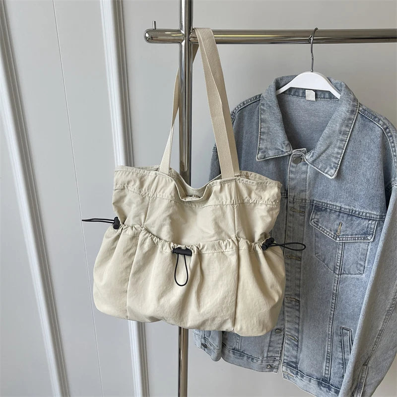 1 Piece Large Capacity Tote Bag fashion Shoulder Canvas Bag Work Commuting Bucket Bag Beige (30cm<Max Length<50cm)