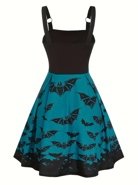 European and American fashion women's dress with bat print high waist sling A plus size dress