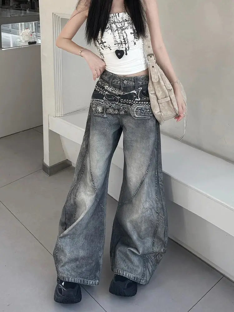 Women's Cargo Baggy Casual Jeans Y2K American High Street Harajuku 2000S Streetwear Aesthetics Vintage Jeans Pants Clothing 2025 Picture Color