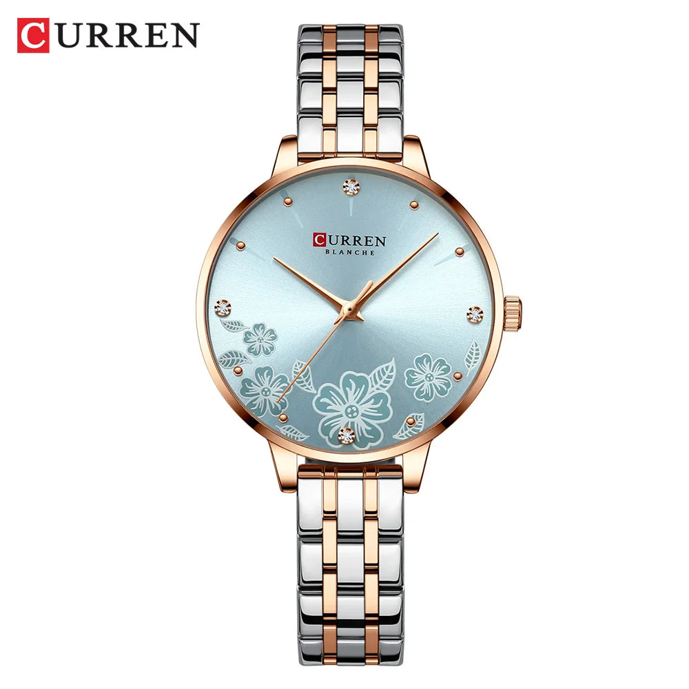 CURREN Brand Fashion Women Watches Stainless Steel Ultra Thin Quartz Watch Woman Romantic Clock Women's Watches Montre Femme blue
