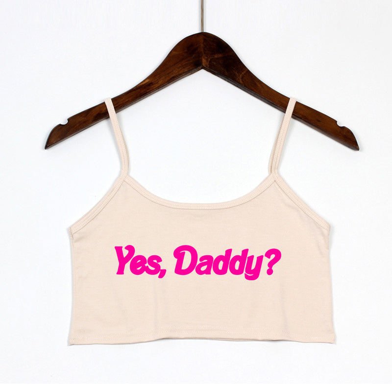 YES DADDY Pink Letters Print Summer Women's Crop Top Sexy Elastic Cotton Camis Sleeveless Short Tank Top Bar Tops Women