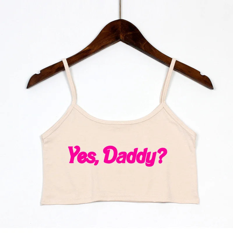YES DADDY Pink Letters Print Summer Women's Crop Top Sexy Elastic Cotton Camis Sleeveless Short Tank Top Bar Tops Women