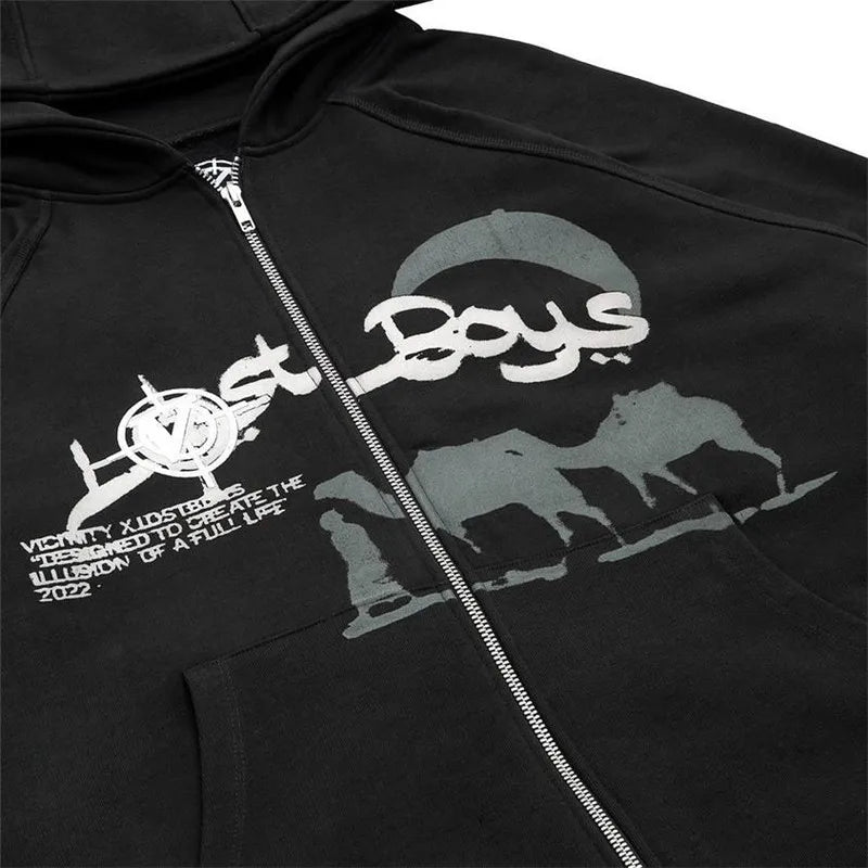 Y2K Rhinestone Cobweb Zip Up Oversized Sweatshirt 2022 Autumn Goth Hoodie Men Women Grunge Hooded Jacket Streetwear Y2K Clothing