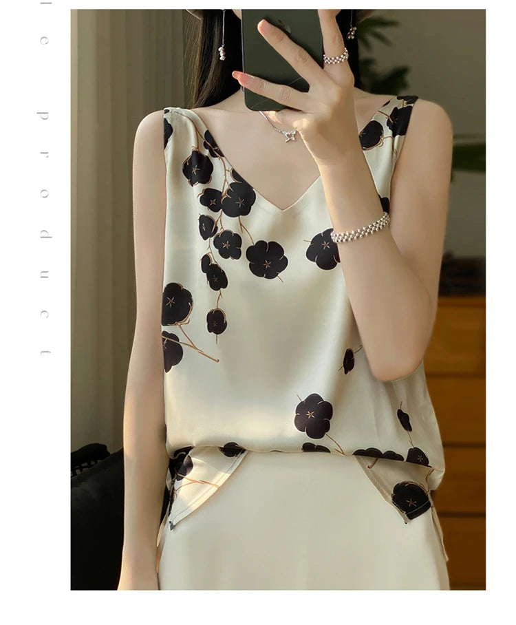 High-end Silk Camisole Vest For Women's Summer Outerwear With a Design Sense Of Suit And Mulberry Silk Top Rong Wan D24