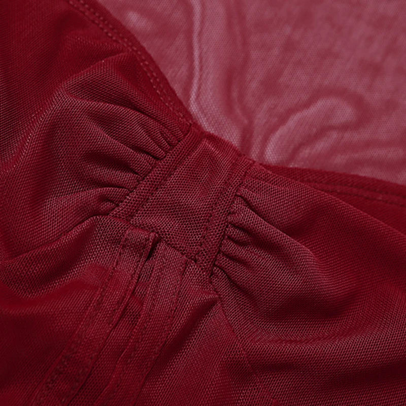 Xingqing Sexy Crop Tops Women Solid Color Sheer See Through Square Neck Long Sleeve Fishbone Corset T Shirts Ladies Clothing
