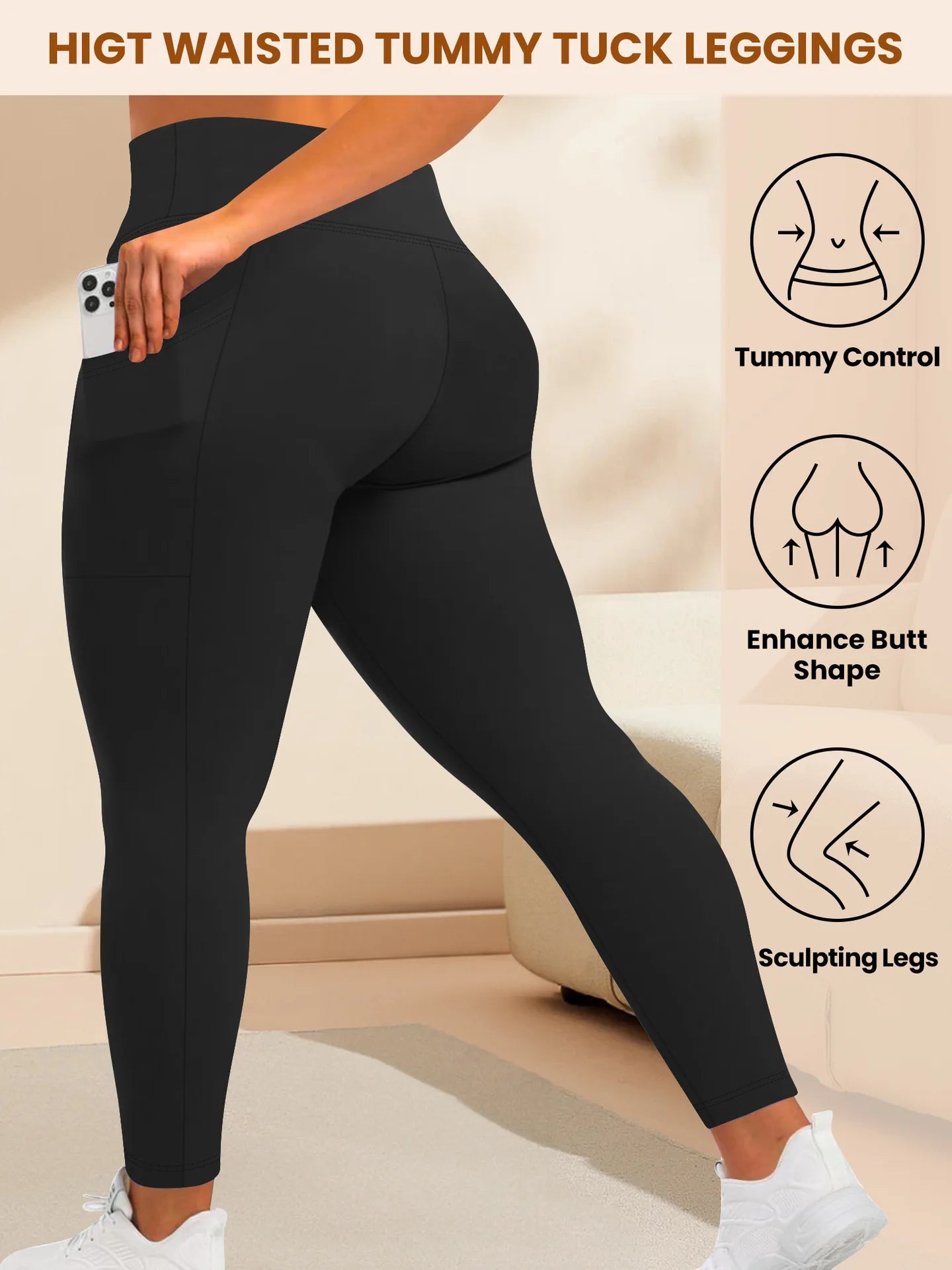 Women's High-Waisted Yoga Pants Plus Size Butt-Lifting Workout Leggings with Pockets Elastic Activewear for Gym & Running