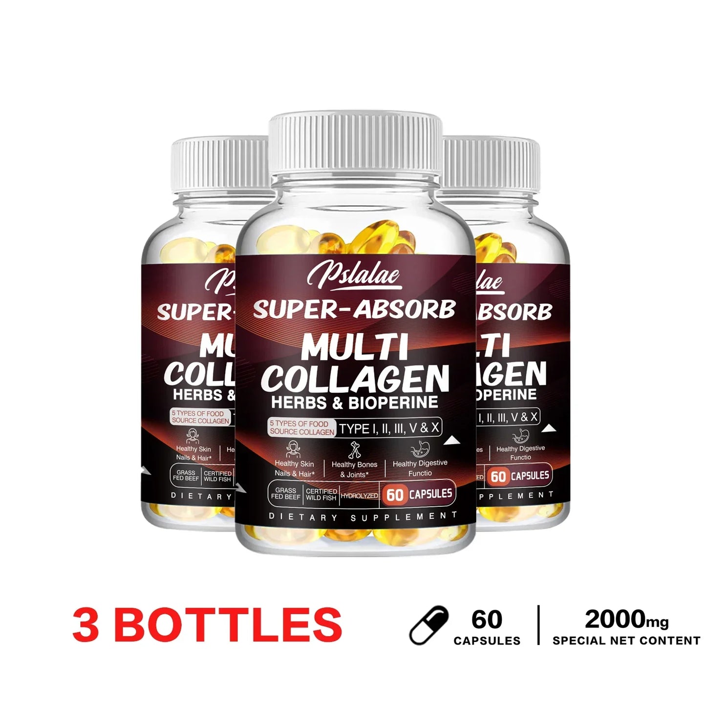 Multi Collagen Capsules - for Skin, Hair, Nails & Bone Health, Supports Joint, Digestive and Immune System Health 60 Capsule-3bottles