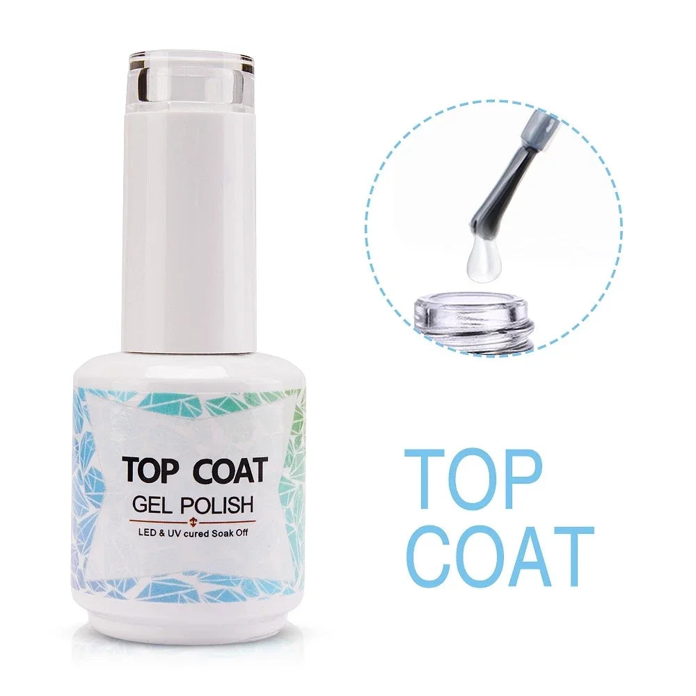 AWStorG15ml 2 IN 1 Crystal Top Coat Transparent Soak Off UV LED Nails Art Manicure Gel Nail Polish Varnishes Primer Function Gel 15ML Top Coat