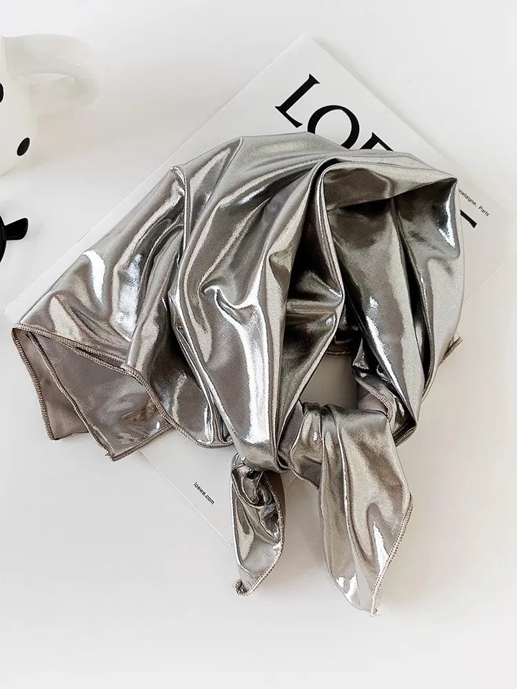Y2K Punk Bandana Scarf for Women Fashion Square Headwear Bling Silver Head Scarf Hair Accessories Bandanas for Girls Women Light Grey 58x58cm