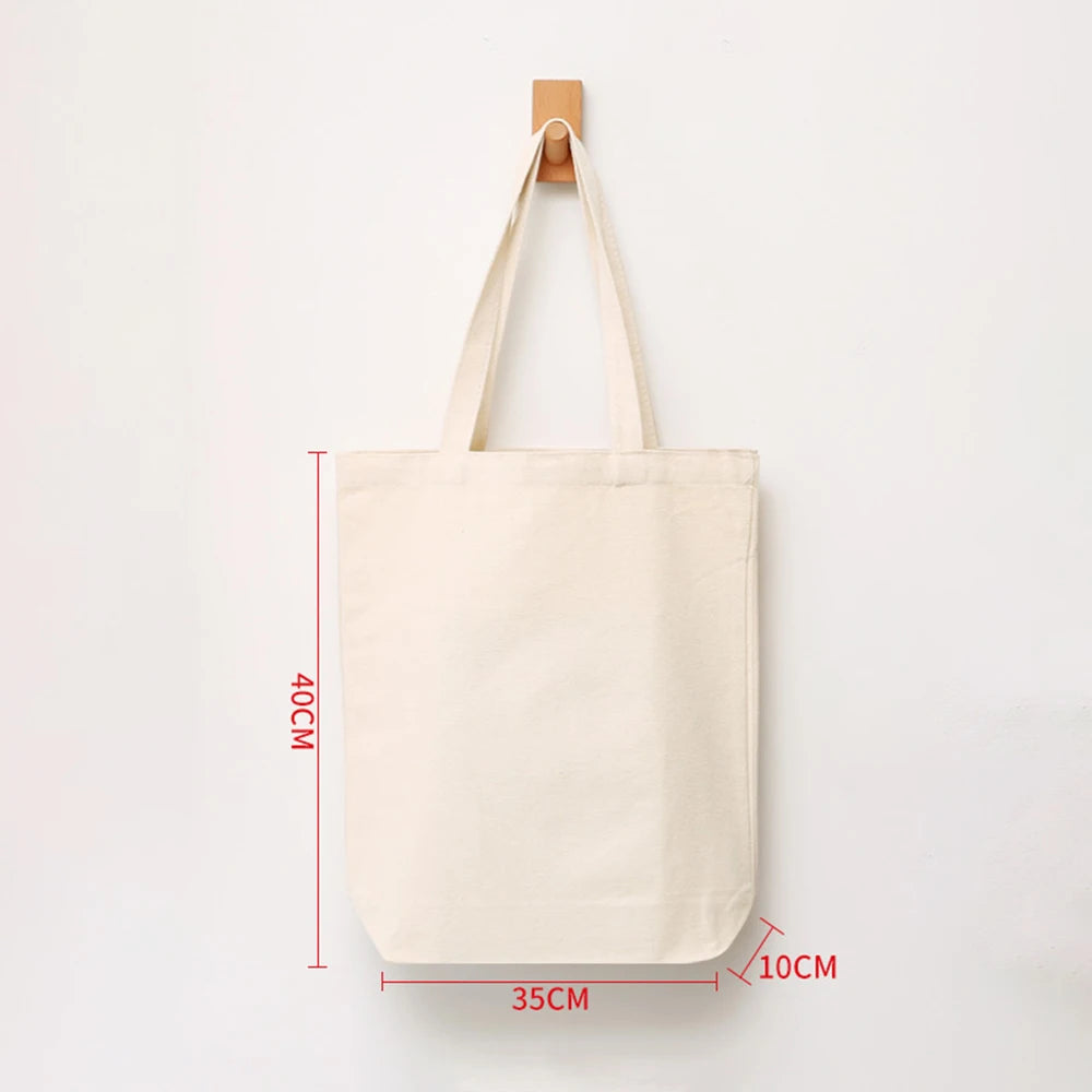 ISKYBOB Large Capacity Canvas Shoulder Bag Handbag Folding Eco Cotton Tote Bags Reusable DIY Painted Shopping Bag Grocery Bag Beige1-40X30X10CM