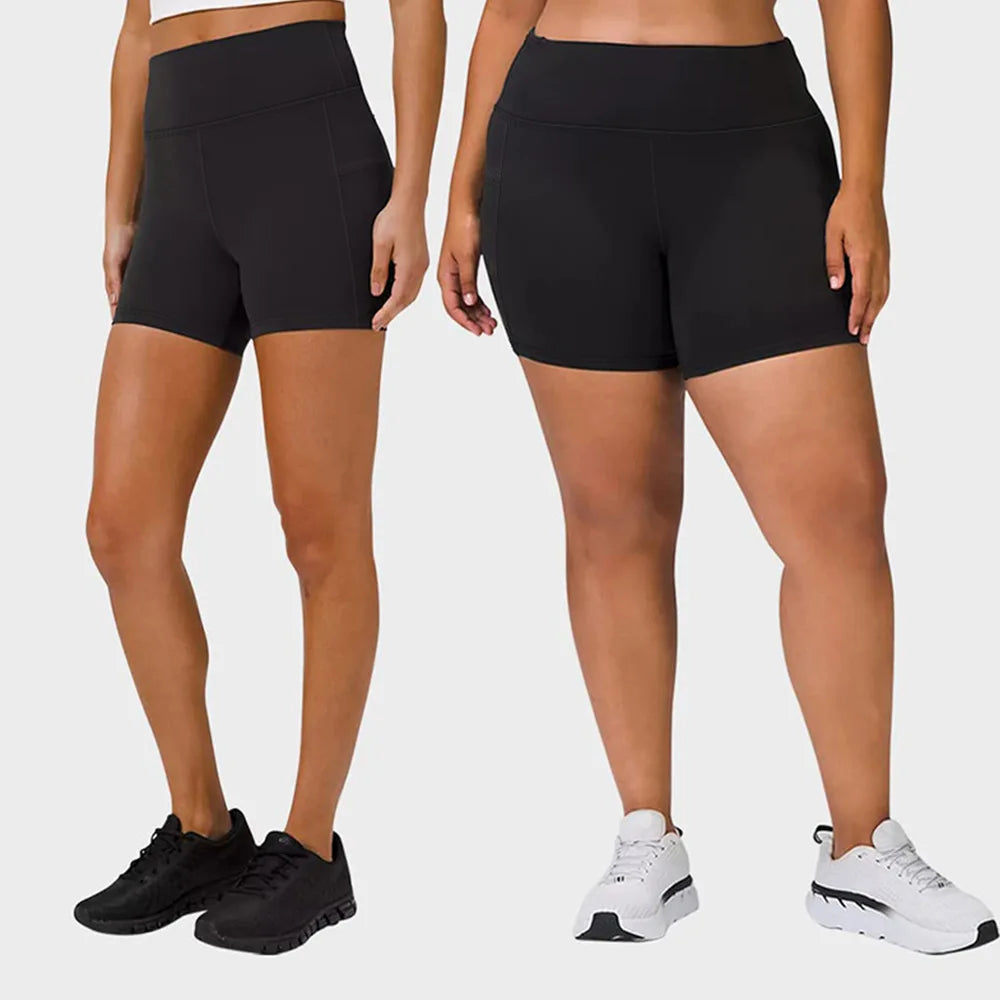 Plus Size Fit Yoga Shorts for Women's High Waist Side Pocket Workout Running Tight Stretchy Athletic Summer Fashion Slim Shorts