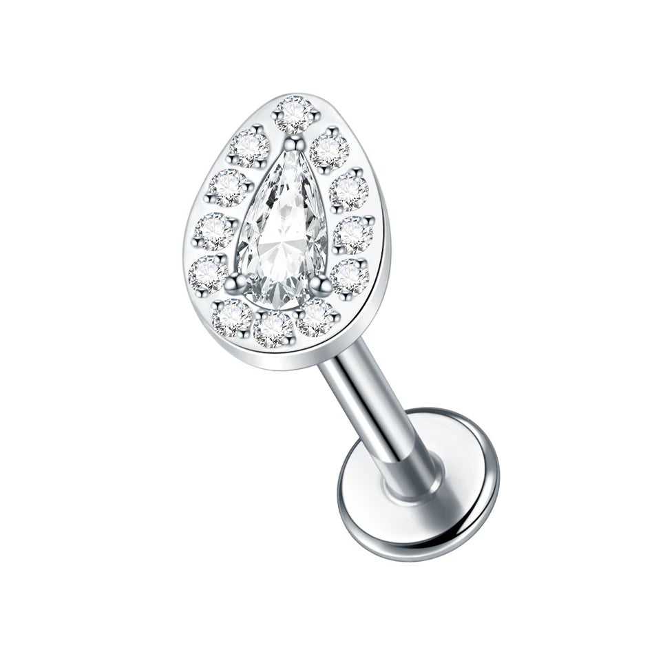 1PC Titanium Zircon Star Flower Labret Piercing for Women Cartilage Tragus Daith Helix Stud Earring Body Jewelry TC130-1 1.2x8mm