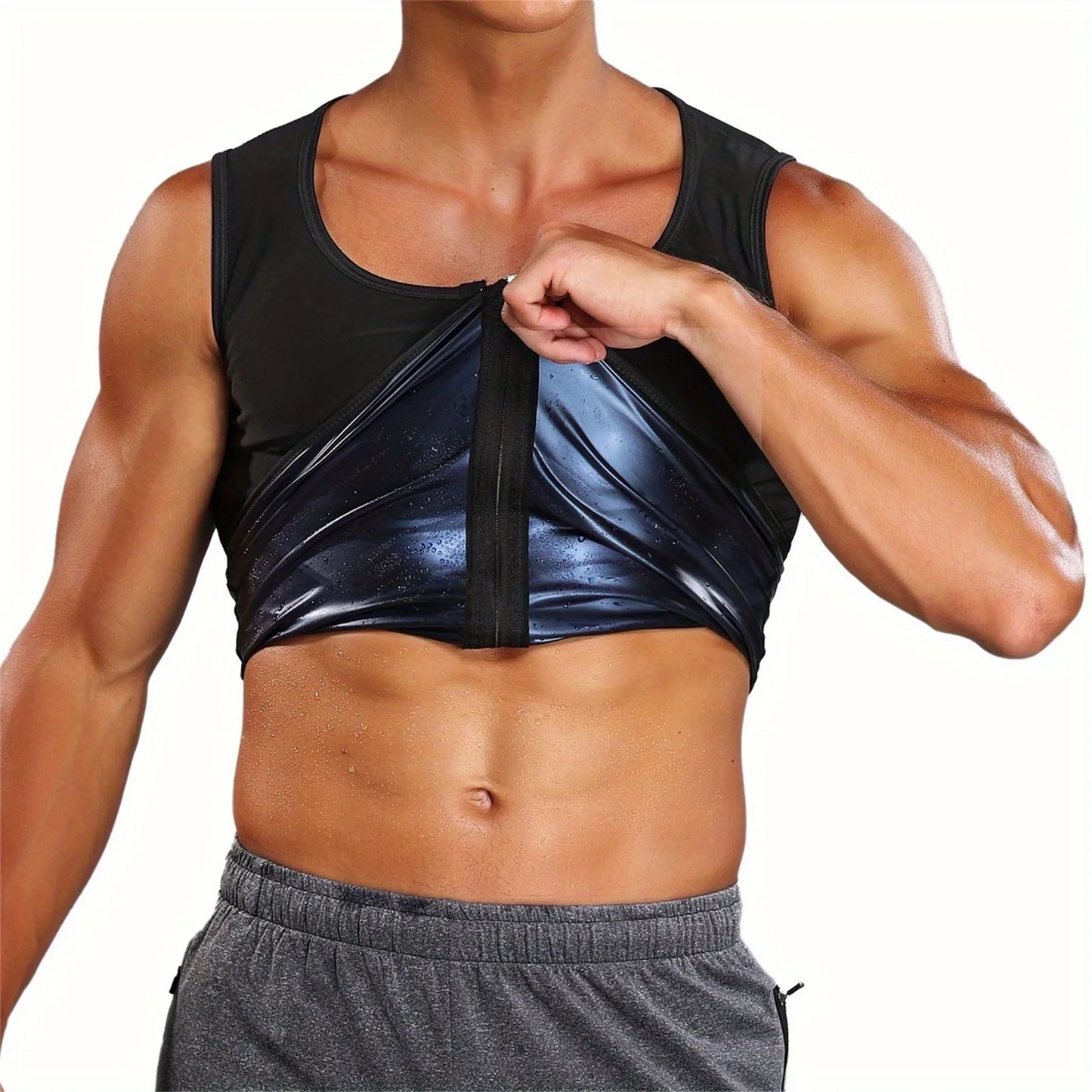 1pcs Sauna Sweat Suits Shirt Vest Waist Trainer for Men Compression Workout Shapewear Excersize Gym Clothes Working Out Blue