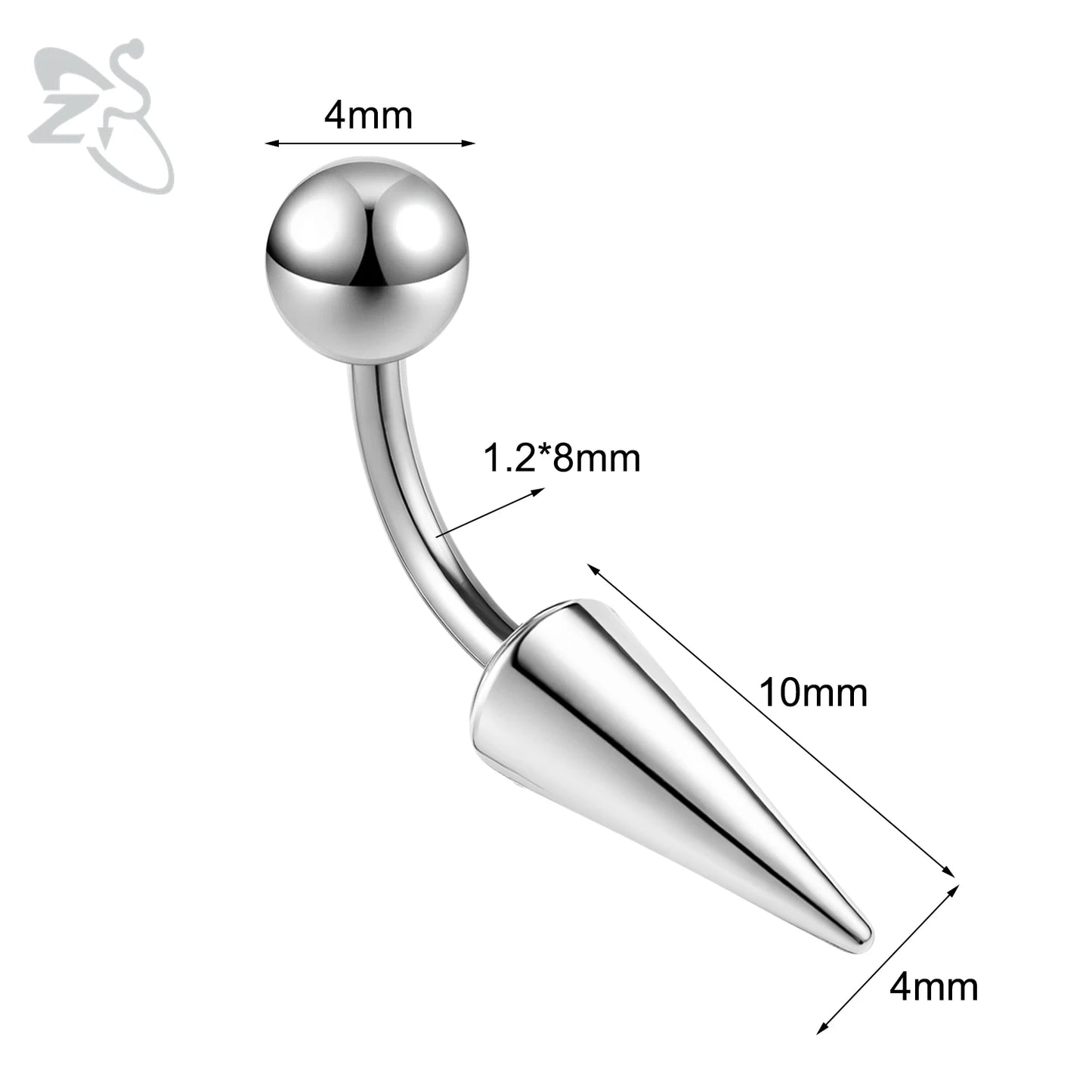 ZS 1 PC 16G Stainelss Steel Eyebrow Ring For Men Women Long Spike Curved Nose Bridge Piercing 3 Colors Cone Lip Labret Piercings Style 3 8X4X10MM