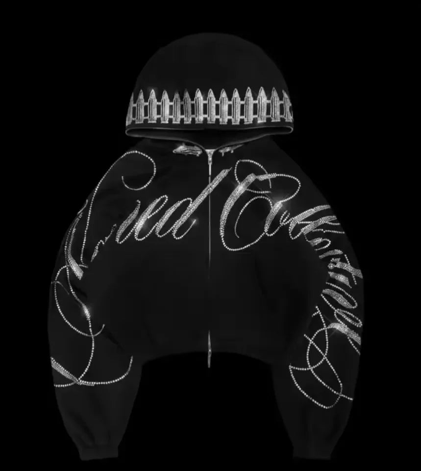 Y2K Streetwear Letters Rhinestone Sequin Hoodie Sweatpants Two Piece Set Sweatpants Women Oversized Sweatshirt Casual Pants Set Hoodie