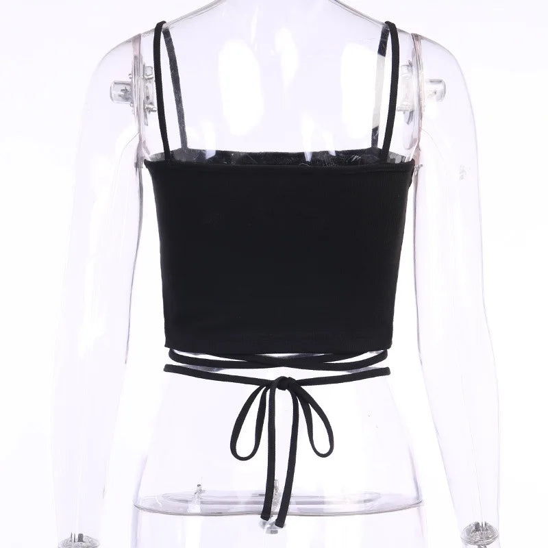 Gothic Women's Print Suspender Sleeveless Square Neck Slim Crop Top Sexy Halter Bottoming Shirt 2022 Girls Party Wear