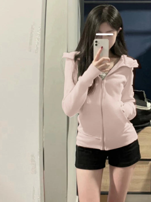 ay Fce Lined Hoodie Women's Sportswear Slim Fit Autumn Winter Casual Versatile Outerwear Korean Sle Commute Design