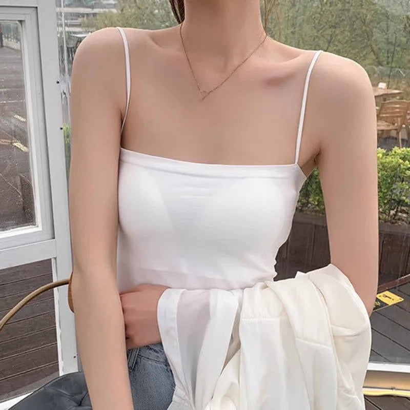 Black Tops Summer Sleeveless Women Tank Top With Lace Top Red Inside Wear Lace Camisoles Loose Underwear Womens Clothing Vest white B One Size