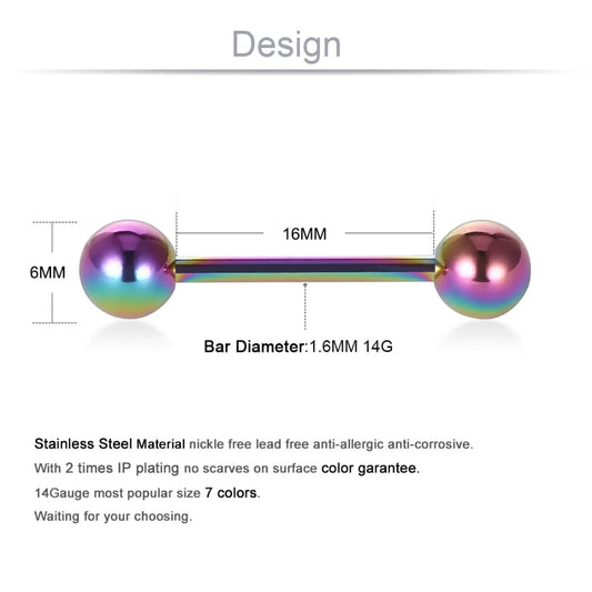 7pcs/lot Titanium Plated Piercing Tongue Rings Bars Girls 14G Tongue Piercing Barbells Stainless Steel Body Jewelry SD84 Badiee Stylez