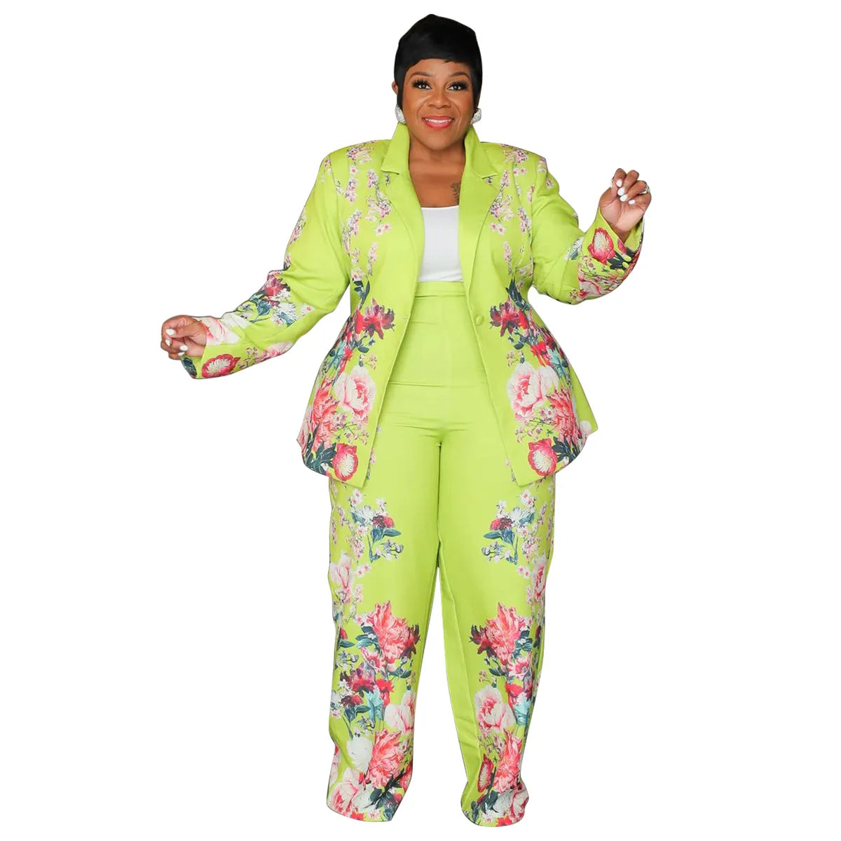2 Piece Women Sets 2024 New Arrival Plus Size Autumn Winter Matching Two Pieces Sets Blazers Top Pants Suits Outfits Clothing green