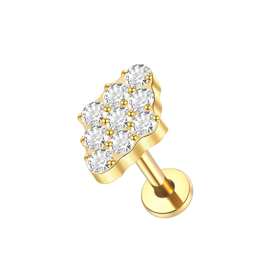 1PC Titanium Zircon Star Flower Labret Piercing for Women Cartilage Tragus Daith Helix Stud Earring Body Jewelry TC069-2 1.2x8mm