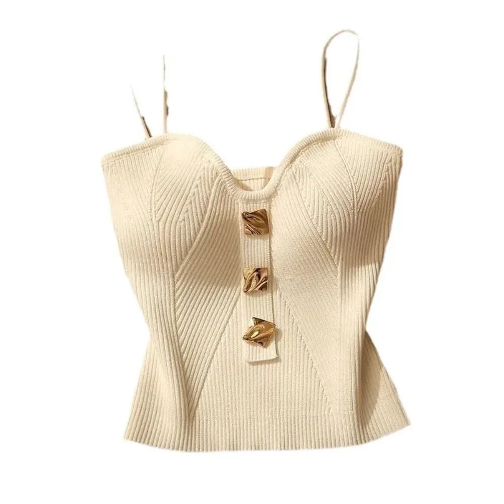1 Piece Summer New Upscale Small Perfume Style Knitted Chest Halter Undershirt Undershirt inside the WOMEN'S External Wear Sleev White One Size