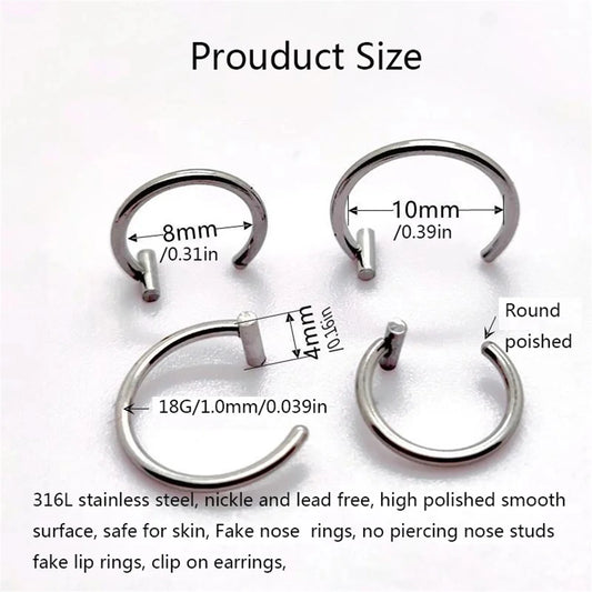 2/4Pcs 18G 316L Stainless Steel Fake Lip Rings for Women Men, Fake Septum Nose Ring Clip On Lip Ring Fake Piercing Jewelry
