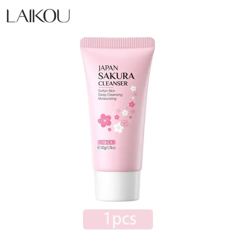 LAIKOU Sakura Cleanser Gentle Deep Cleaning Oil Control Moisturizing Shrink Pores Face Skin Care 50g Skin Cleanser All Skin Type 1pcs