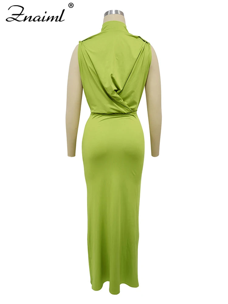 Znaiml Summer Elegant Evening Dress Women Sexy Green Side Cut Out Off Shoulder Sleeveless Fashion Birthday Prom Party Vestidos