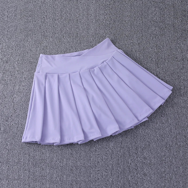 2024 New Best-Selling Pleated Nylon Spandex High Waisted Pocket Skirt With Anti Glare A-Line Sports Tennis Skirt Lavender