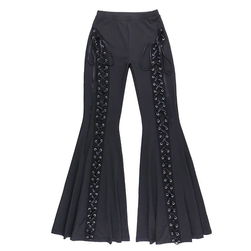 Y2K Summer Cross-band Strap Art Micro-flare Casual Pants Metal Buckle Decoration Personal Pants Women Versatile Sexy Slim Pants