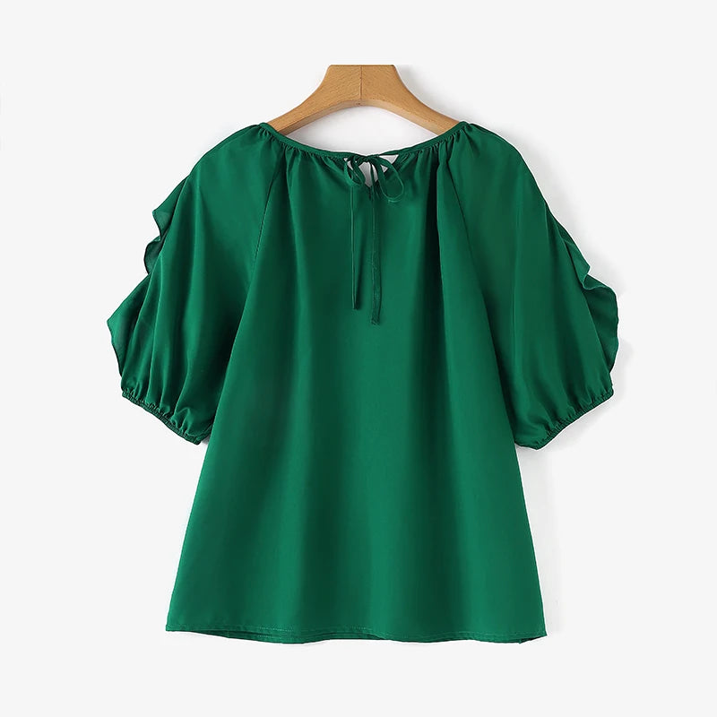 ZANZEA Women Cold Shoulder Blouses Fashion Ruffled Half Sleeve Tops 2024 Back Straps Pleated Tunics Summer Casual Loose Shirts
