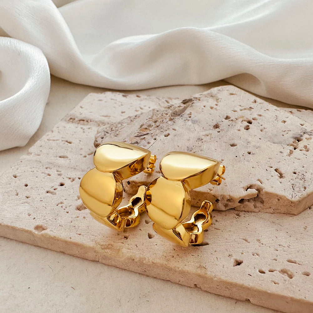 Fashion Glossy Stainless Steel Chunky Hoop Earrings for Women Gold Plated Thick Texture Geometric Circle Earring Vintage Jewelry 22713