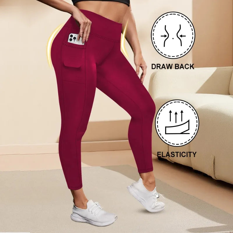 Women's High-Waisted Yoga Pants Plus Size Butt-Lifting Workout Leggings with Pockets Elastic Activewear for Gym & Running