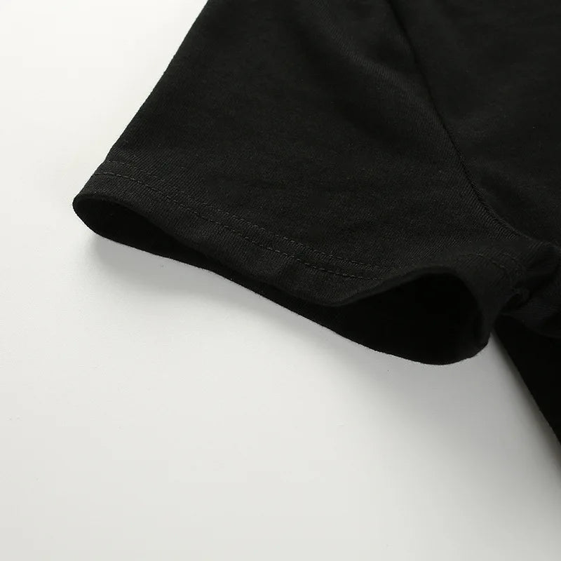 HORNY Sexy TShirt Women Black Short Crop Bandage Tee Tops Summer Fashion Girls Casual Short Sleeve Female Shirt Harajuku