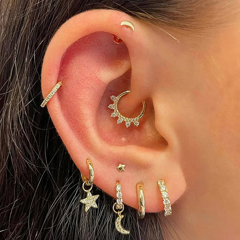 1PC Little Star Moon Snake Crystal Charms Pendant Helix Daith Earrings for Women Hanging Matching Piercing Lobe Tragus Jewelry