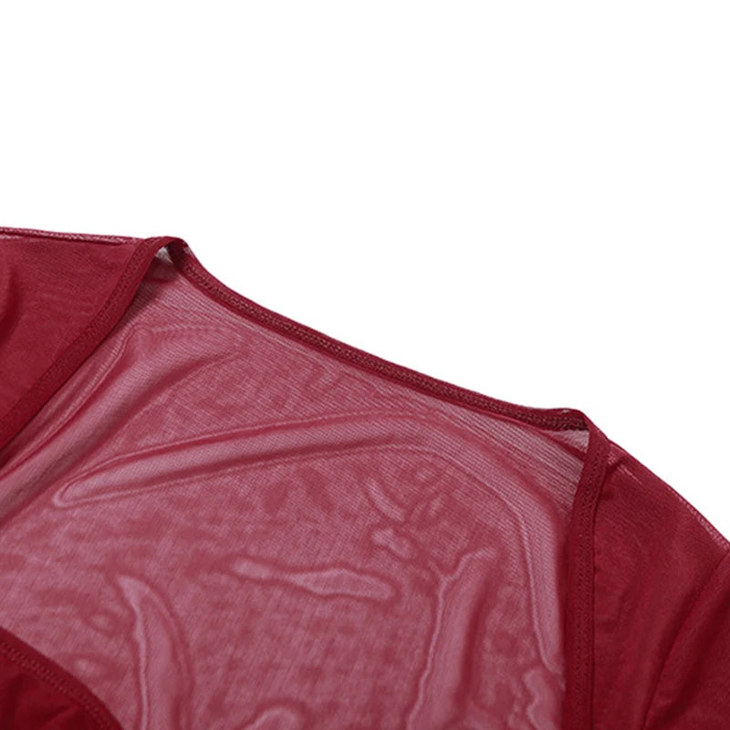 Xingqing Sexy Crop Tops Women Solid Color Sheer See Through Square Neck Long Sleeve Fishbone Corset T Shirts Ladies Clothing