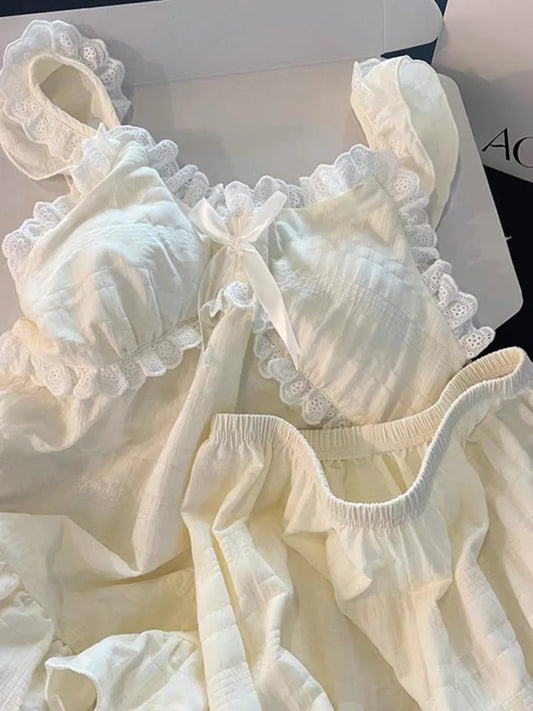 Summer Sexy Strap Spwear Women's ort Pants Loose Fit Home Clothes Set with Chest Pad 2024 New Tread Cotton Thin Woven