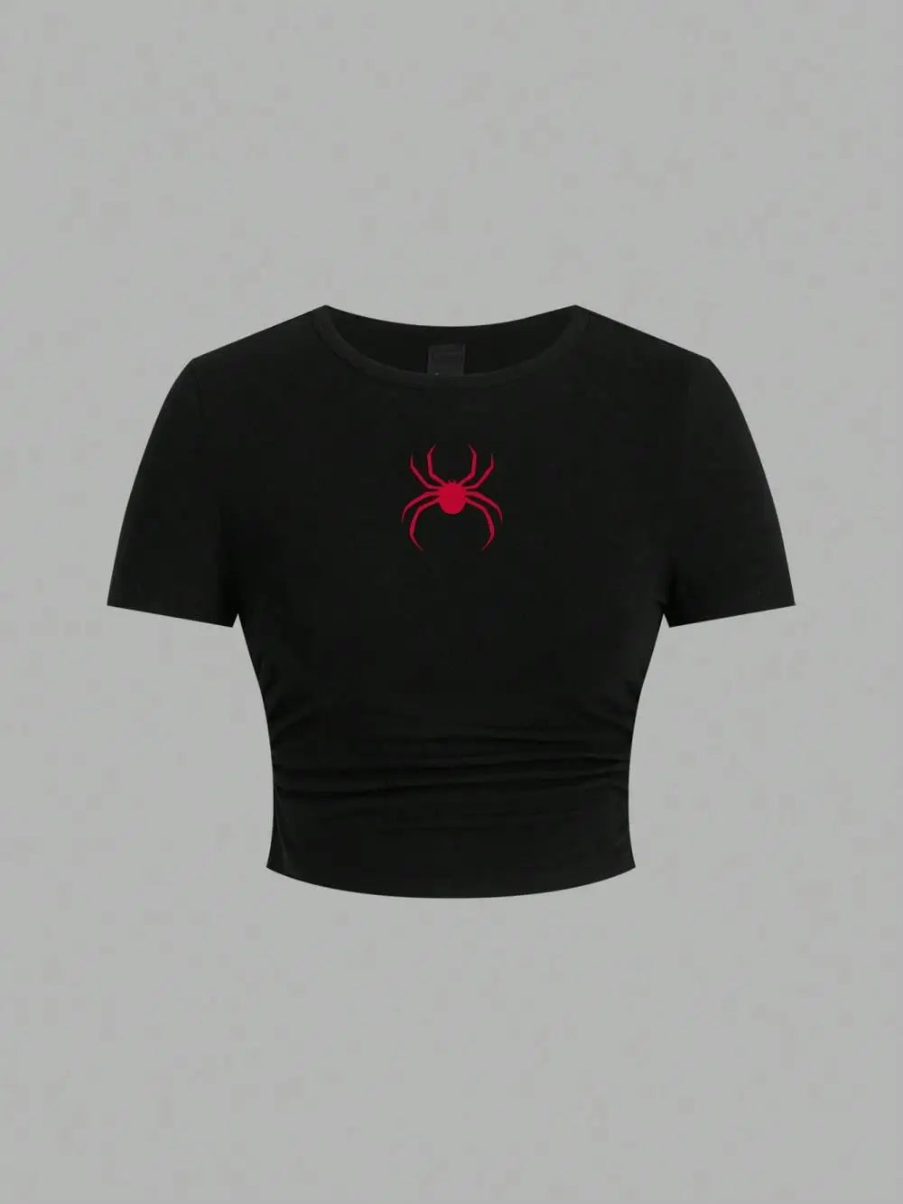 Simple Red Spider Printing Crop Tops Summer Street Fashion Women's Slim-fit T-Shirt Comfortable Soft High Elastic Female Clothes Black