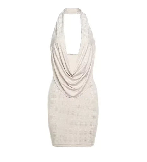 2025 New Diamond Pasted Solid Color Mini Dress Women Fashion Deep V-neck Strapless Dresses Female Trend Streetwear Clothing Khaki