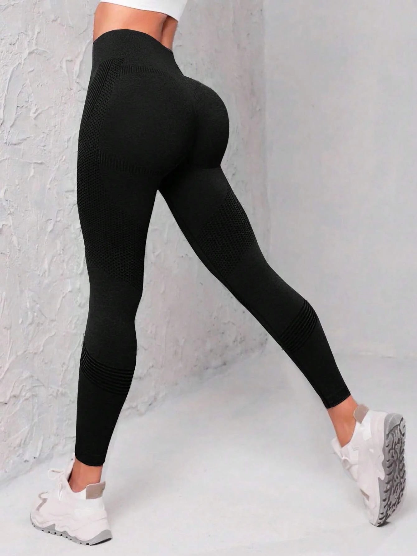 Seamless Wide Waistband Sports Leggings Black