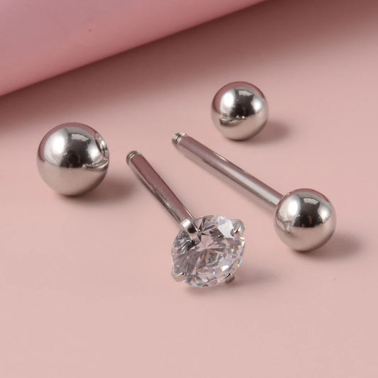 2PCS Anti-Allergy Surgical Steel Prong Zircon Tongue Barbell Piercings Ball Tongue Barbell Rings Fashion Piercing Jewelry