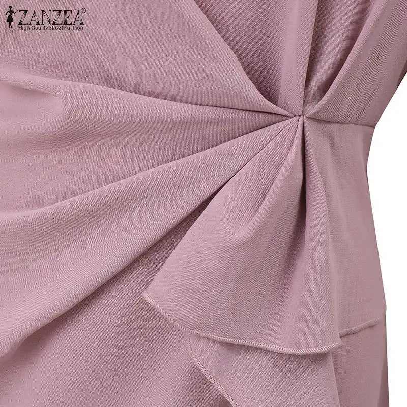 ZANZEA Elegant Office OL Dress Summer Women Half Sleeved Party Sundress Solid Knee Length Robe Fashion Holiday Work Vestidos