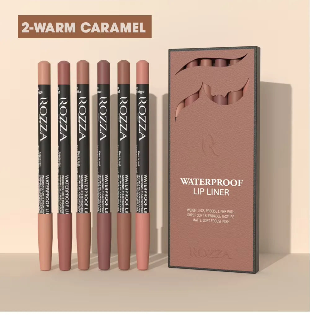 Rozza Waterproof Lip Liner Pencil Set, Weightless Precise Liner with Super Soft Blendable Texture Matte Soft 2pcs WarmCaramel SeT